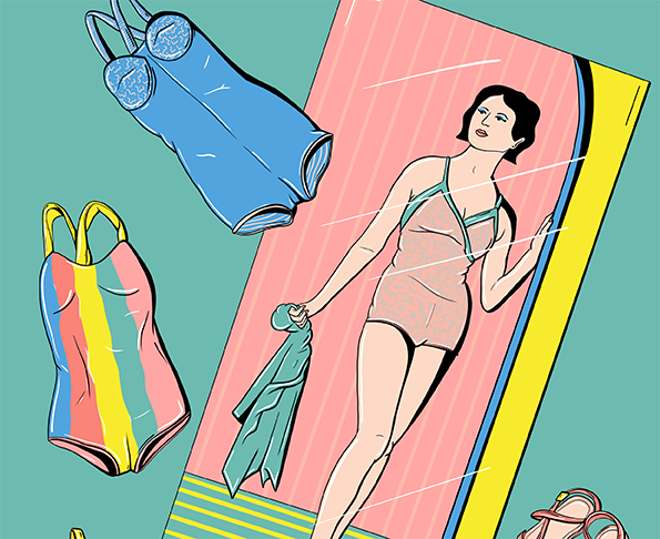 illustration inspiré du magazine vogue de 1936 autour du maillot de bain