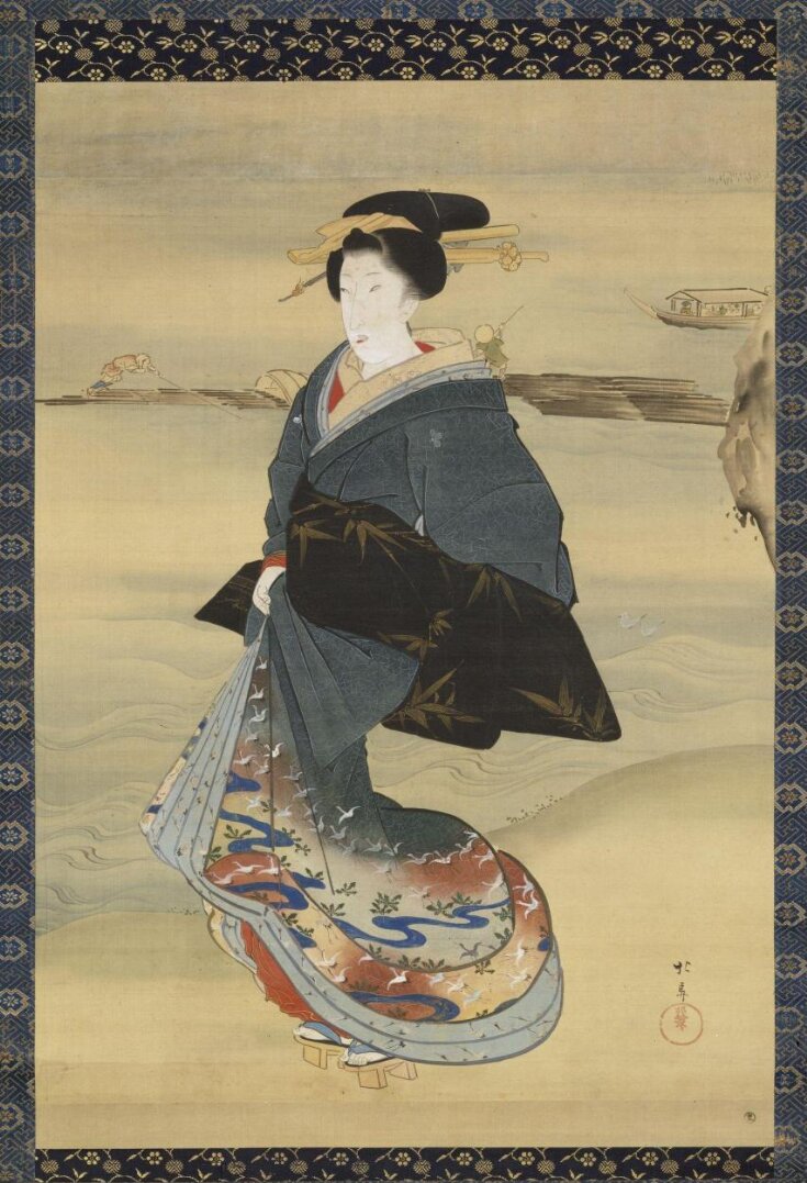 estampe d'une femme en kimono