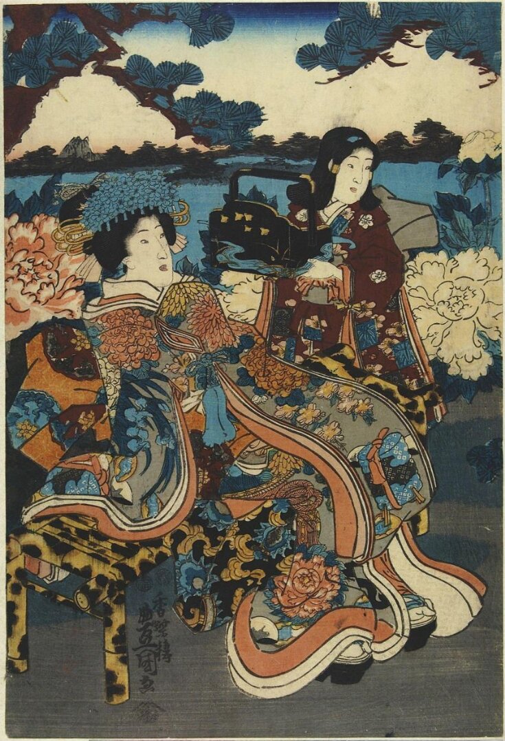 estampe de femmes en kimono richement ornés