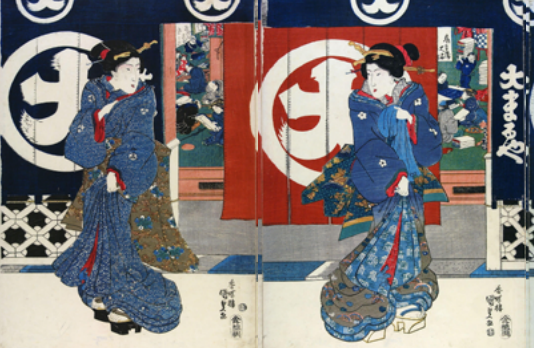 estampe de femmes en kimono